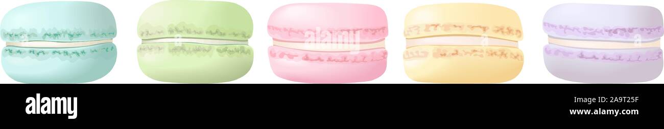 Delisious macarons dans un ensemble de lignes. Macaron amande douce gâteaux français. Illustration de Vecteur