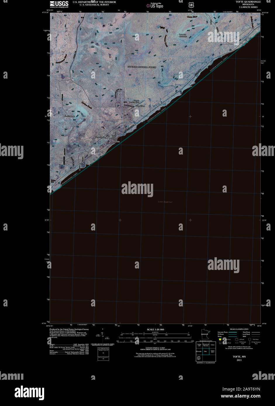 Carte TOPO USGS MInnesota MN Tofte 20110323 TM Restauration inversé Banque D'Images