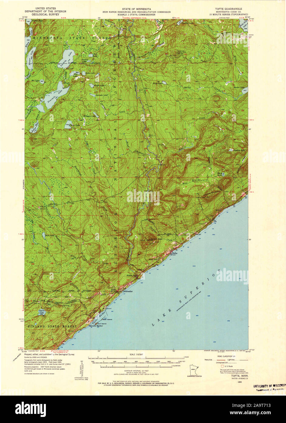 Carte TOPO USGS MInnesota MN Tofte 5059931955 Restauration 62500 Banque D'Images
