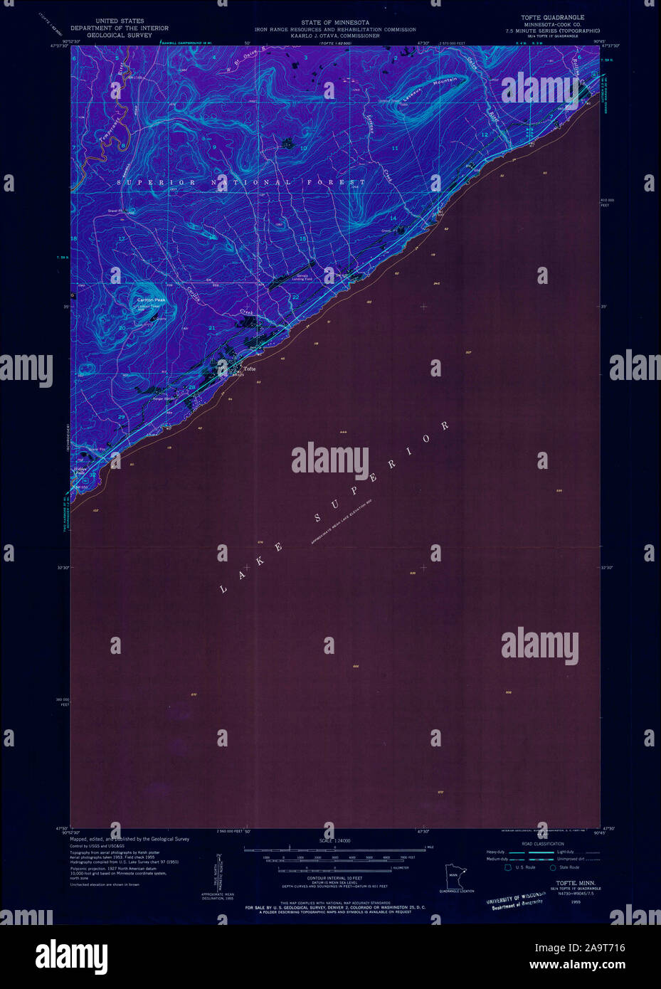 Carte TOPO USGS MInnesota MN Tofte 5059941955 24000 Restauration inversé Banque D'Images