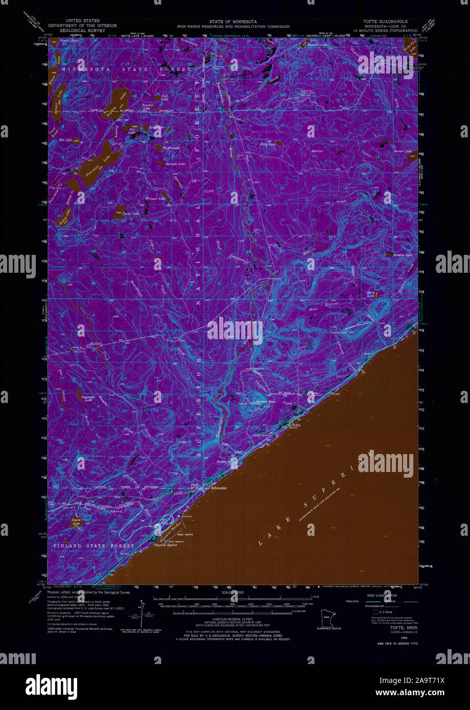 Carte TOPO USGS MInnesota MN Tofte 8053931955 62500 Restauration inversé Banque D'Images