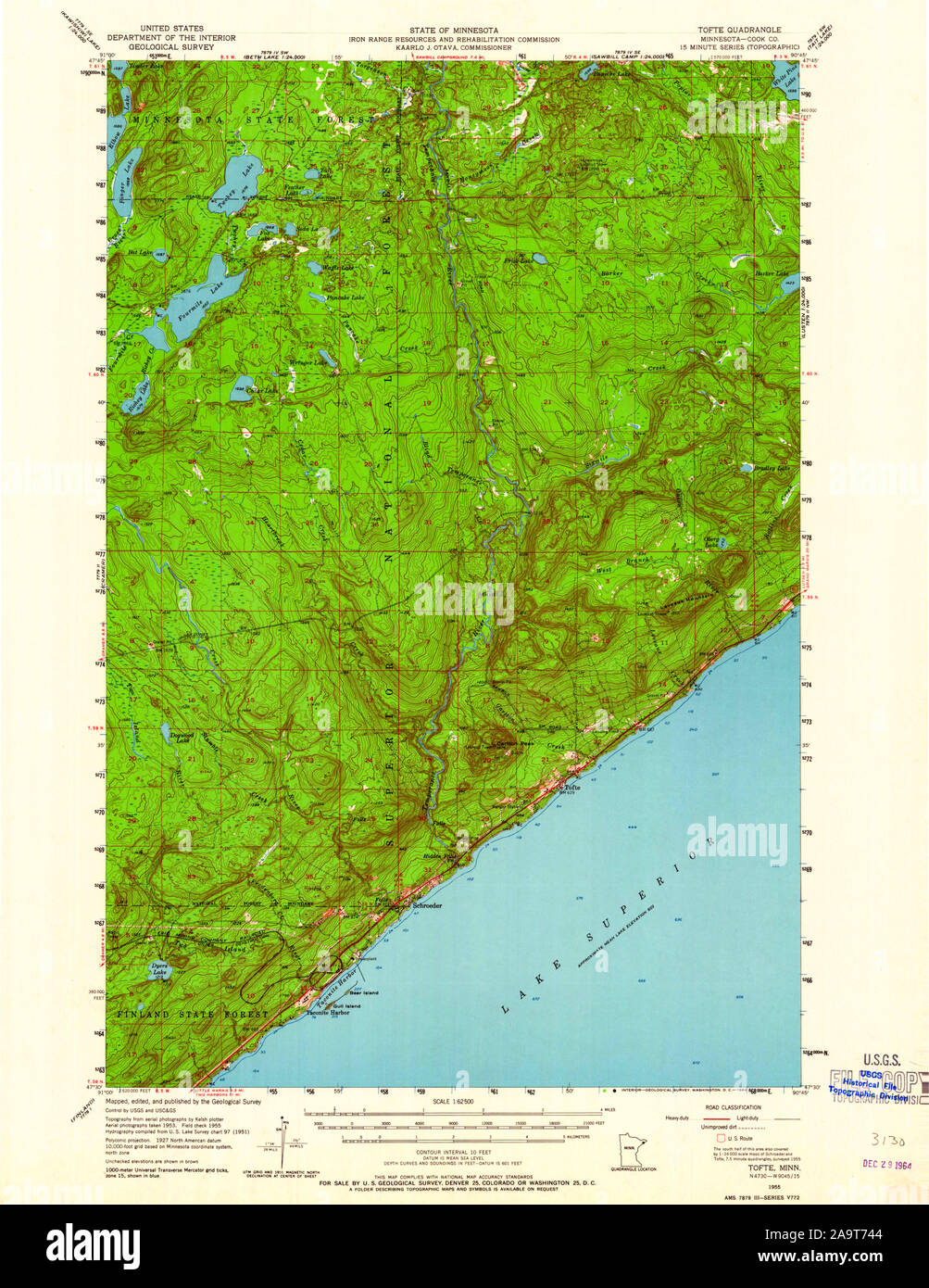 Carte TOPO USGS MInnesota MN Tofte 8053941955 Restauration 62500 Banque D'Images