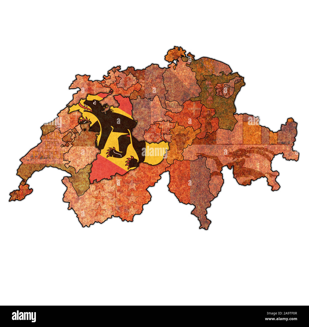 Drapeau et territoire du canton de Berne la carte des divisions administratives de la Suisse Banque D'Images