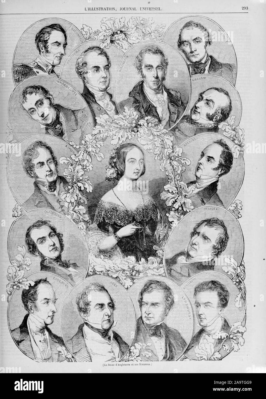 Gravure montrant les membres du gouvernement de Sir Robert Peel en 1844 Banque D'Images