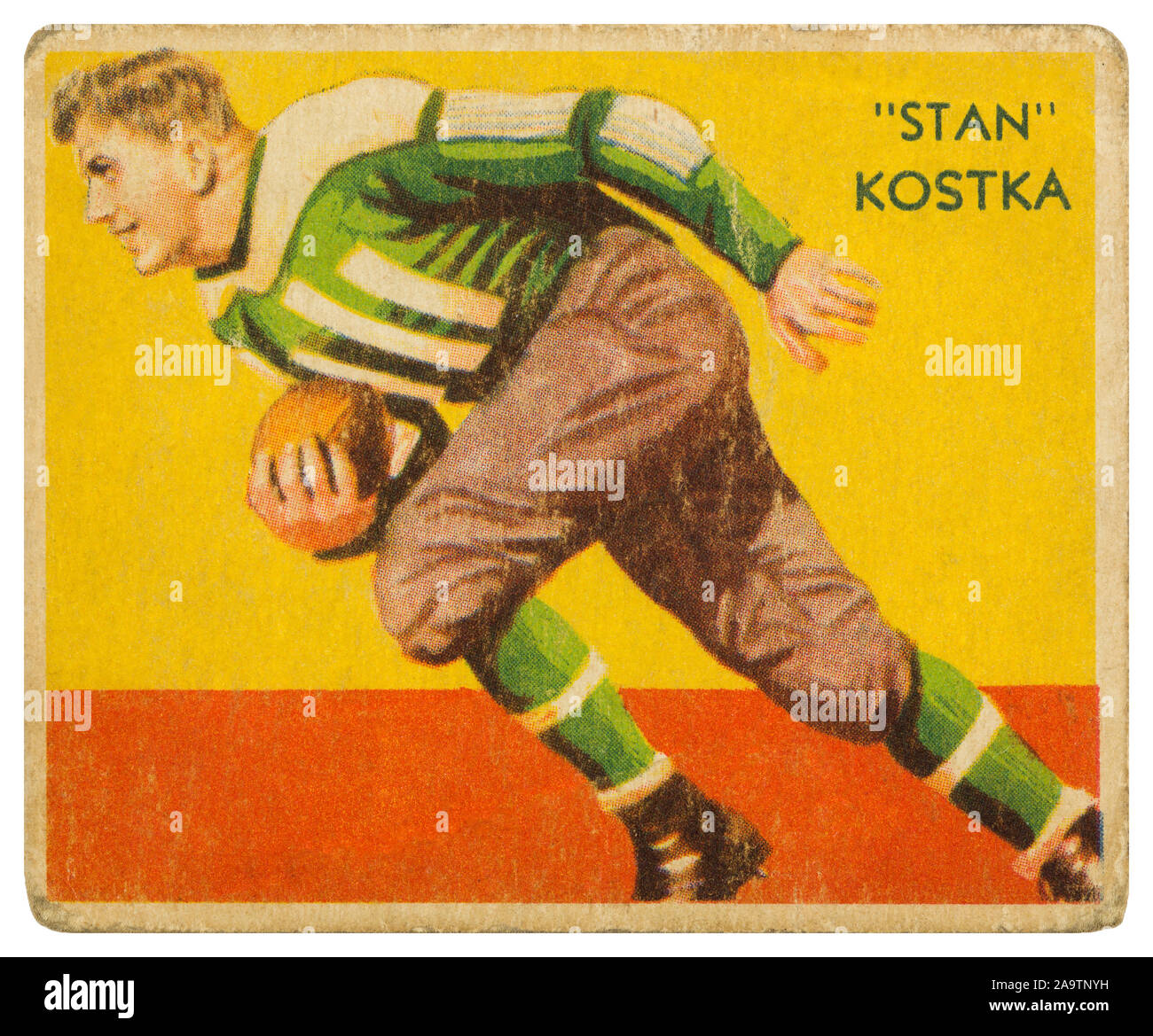 Ancien joueur de football de l'Université du Minnesota Stan Kostka sur un 1935 football National Chicle Co. carte. Stanislas Kostka est en vedette sur la carte comme un Banque D'Images