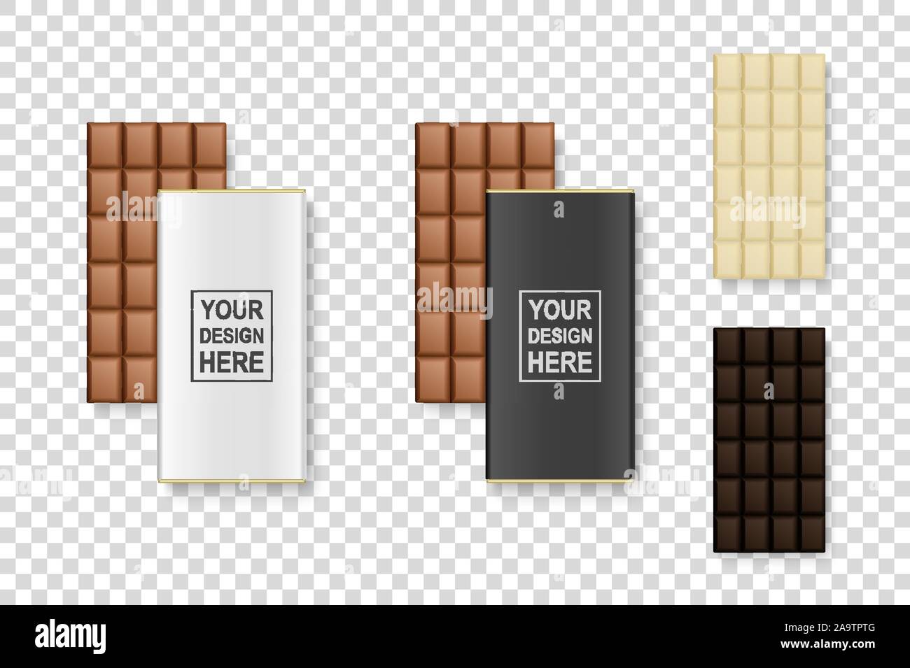 3d Vector blanc réaliste, lait et chocolat marron foncé noir Bar Icon Set libre isolé sur fond transparent. Et sans de l'enrubanneuse. Design Illustration de Vecteur