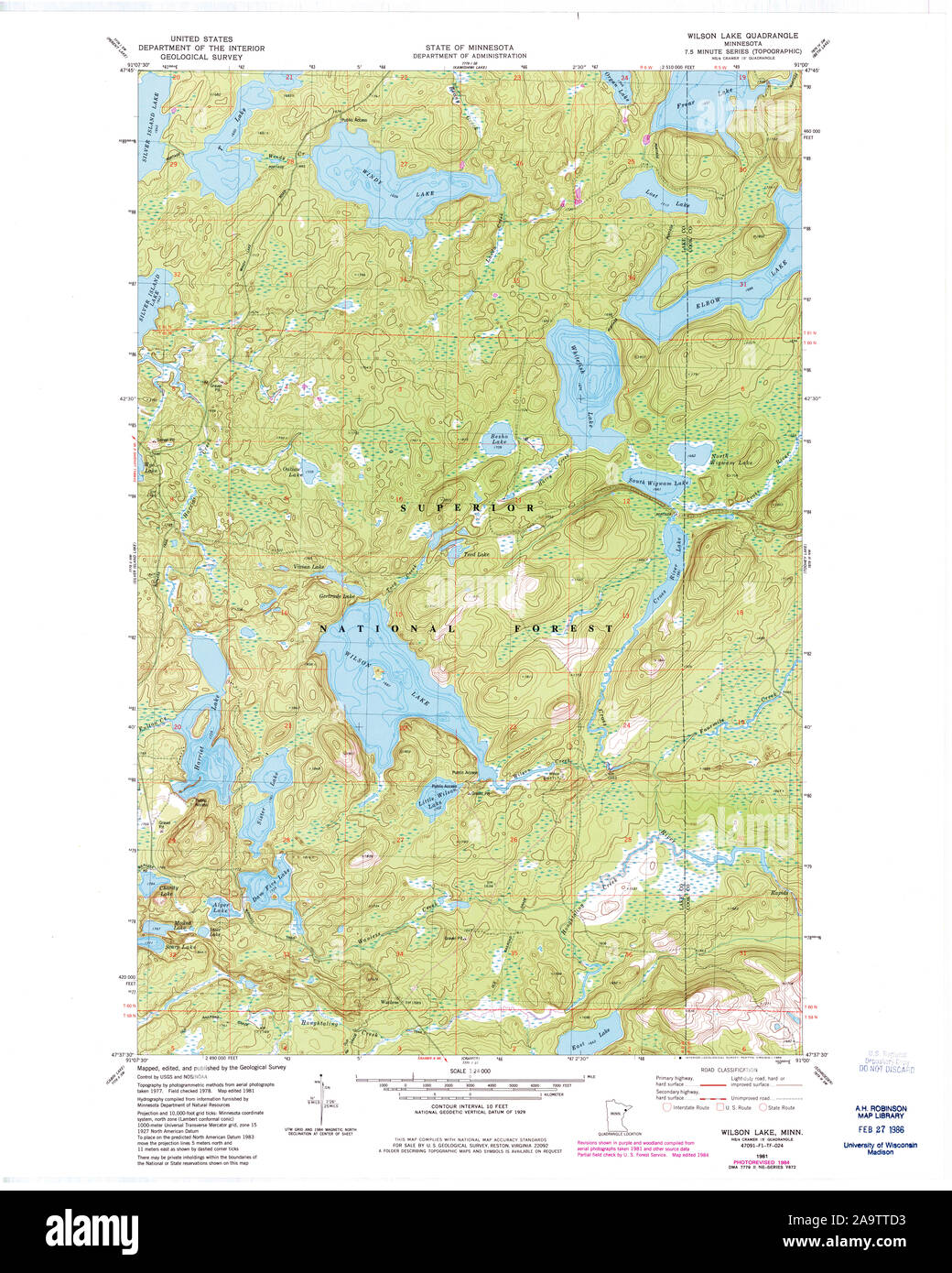 Carte du lac wilson minnesota Banque de photographies et d’images à