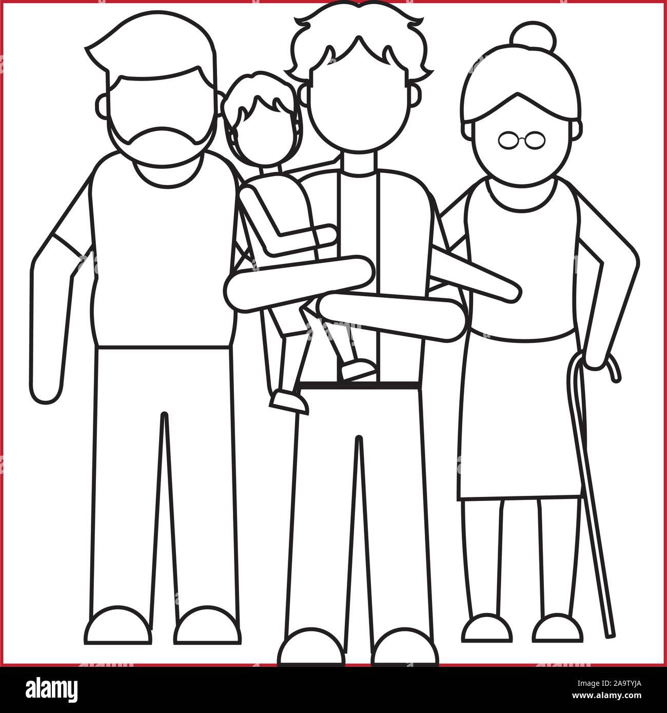 Père grand-père Grand-mère fille famille membre style lignes vector illustration Illustration de Vecteur