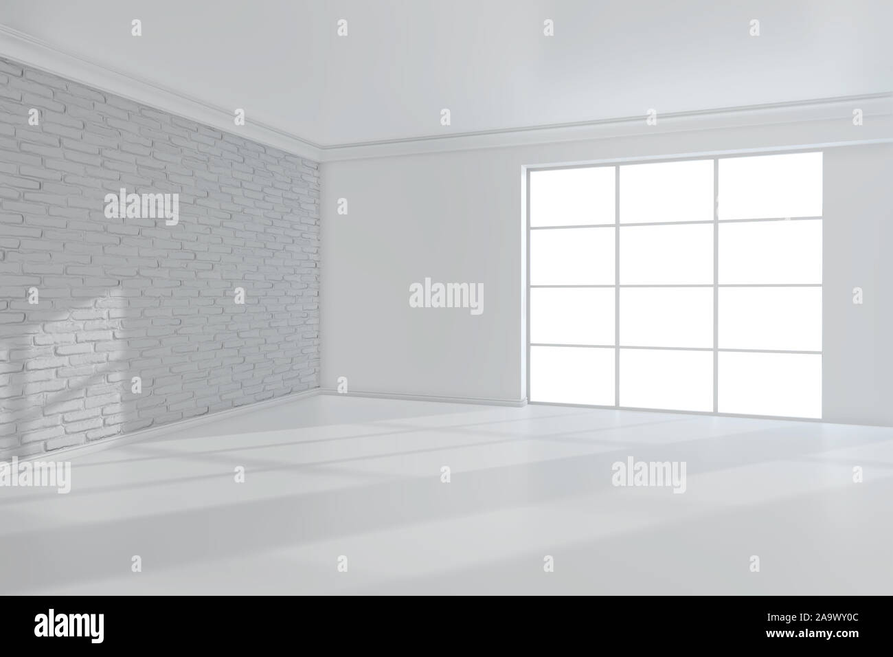 La conception intérieure de salle de séjour et blanc mur de briques. Le rendu 3d. Banque D'Images