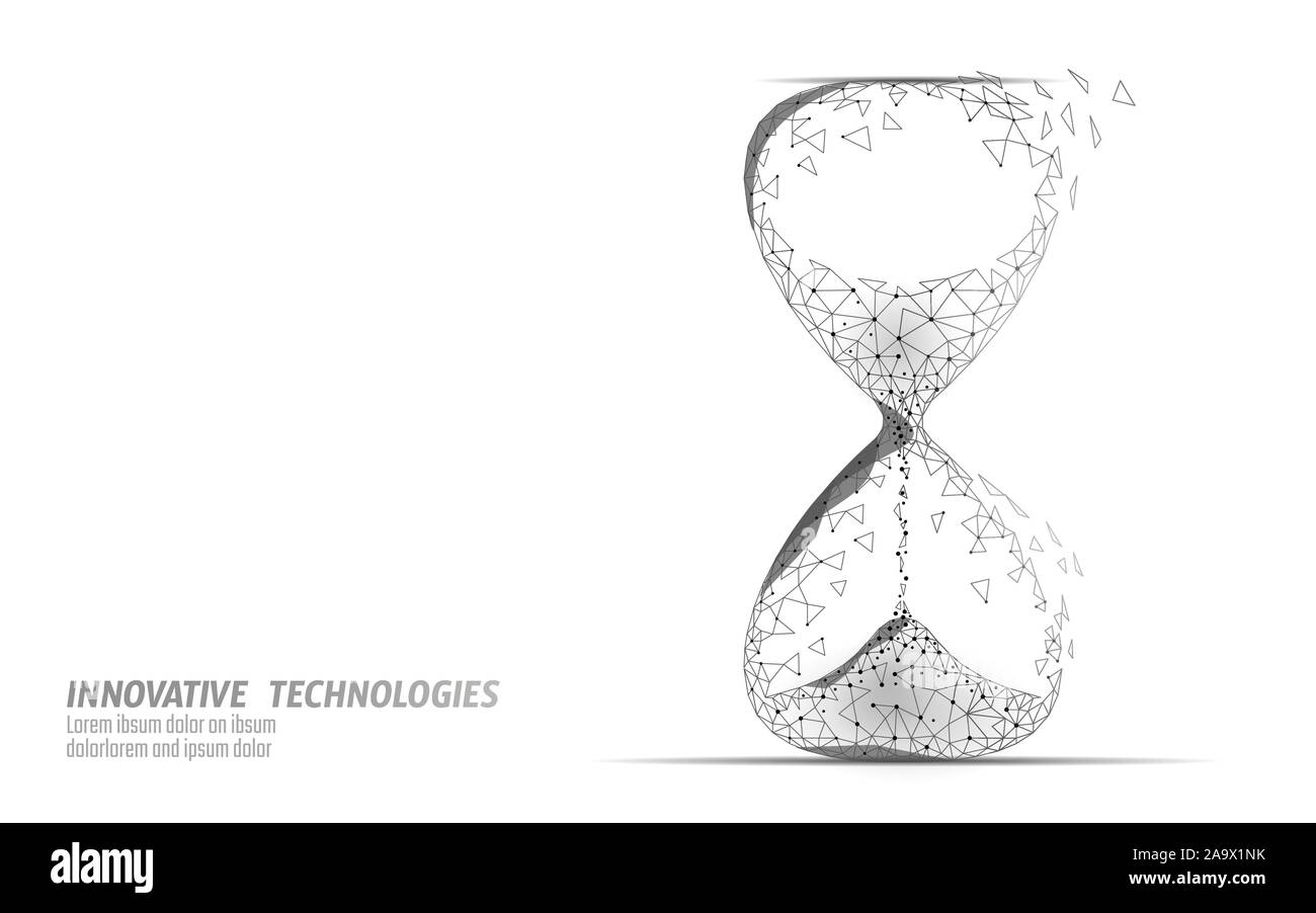 3D Hourglass poly basse époque sombre de la vie concept. Date limite présent futur et passé heures disparu. La valeur du débit de flux temps. Possibilité de création d'idées Illustration de Vecteur