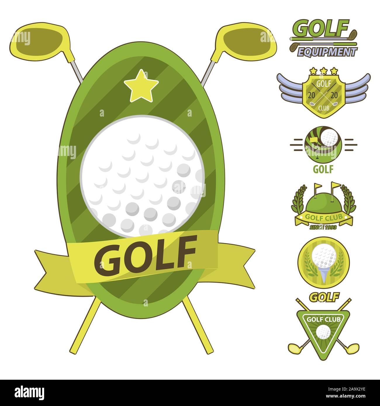 Ball et de l'équipement de golf putter, icônes, éléments isolés sport Illustration de Vecteur