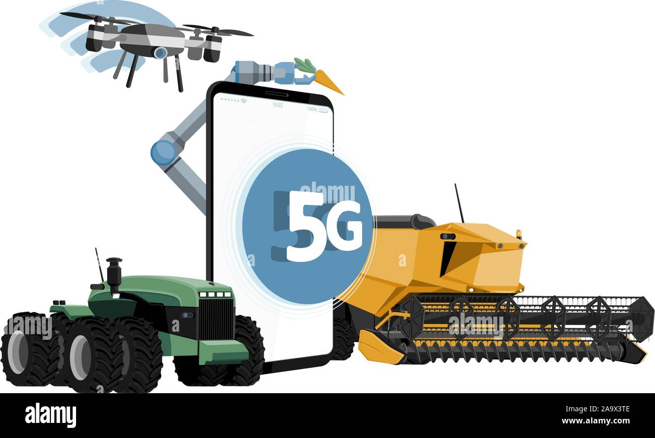 5G Réseau pour un contrôle ferme intelligente. 4.0 L'agriculture intelligente. Illustration vecteur EPS 10 Illustration de Vecteur