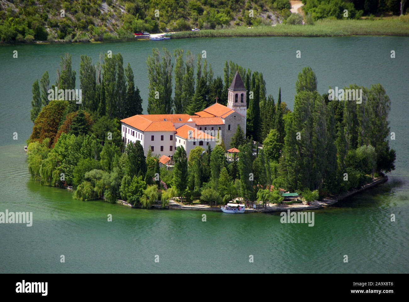 Visovac Klosterinsel dans der Krka Krka, Nationalpark, Dalmatien, Kroatien Banque D'Images