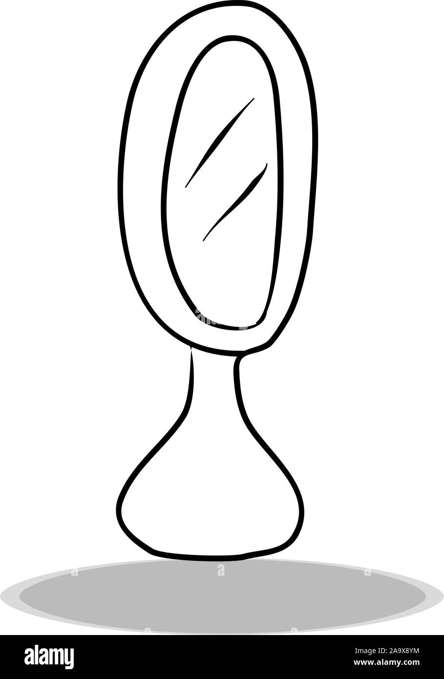 Icône miroir sur fond blanc, modèle plat, dessin à la main. Illustration de l'accessoire, symbole de contour Illustration de Vecteur