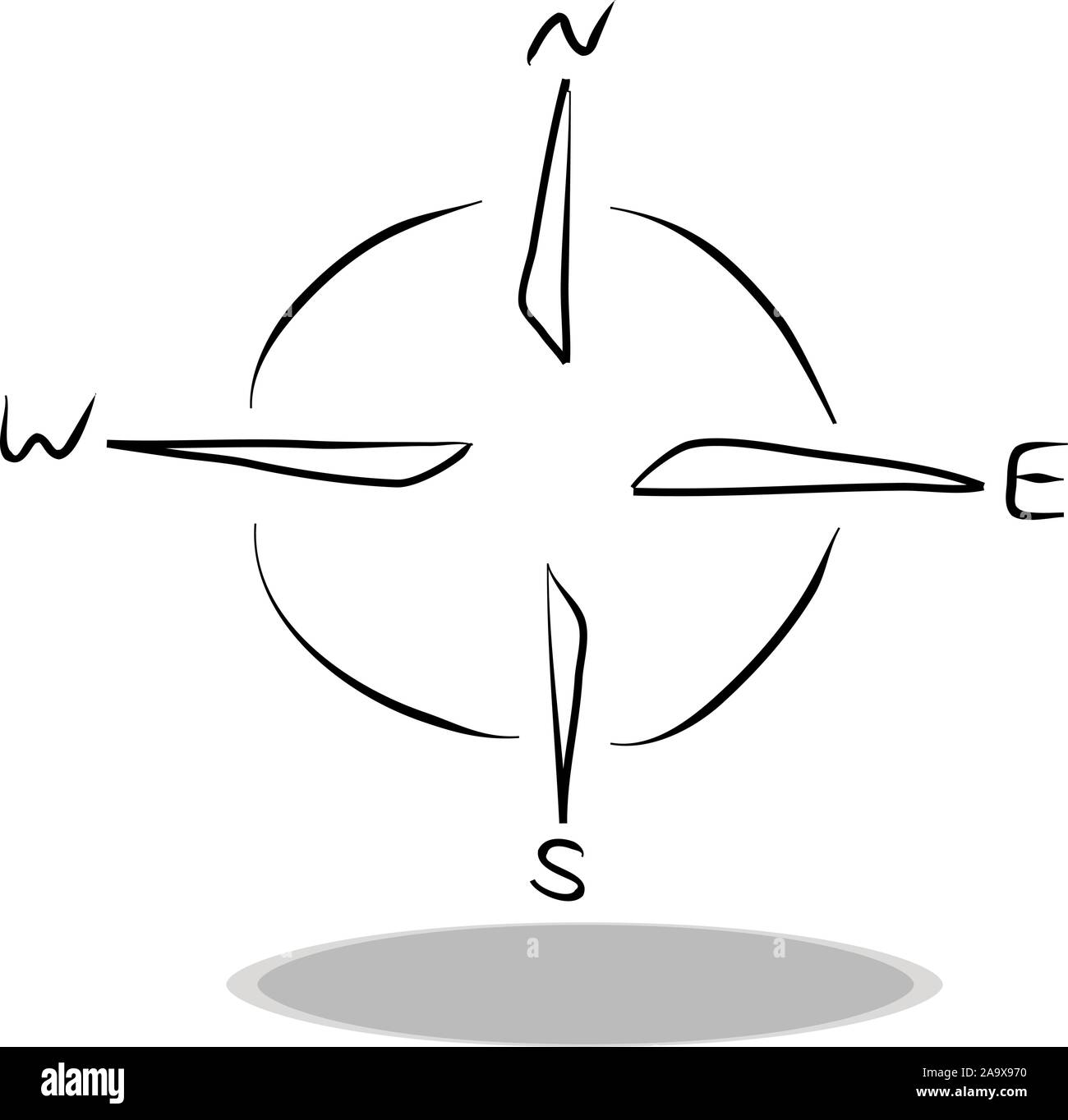 L'icône de la boussole sur fond blanc, modèle plat, dessin à la main. Illustration du billet, symbole de contour Illustration de Vecteur