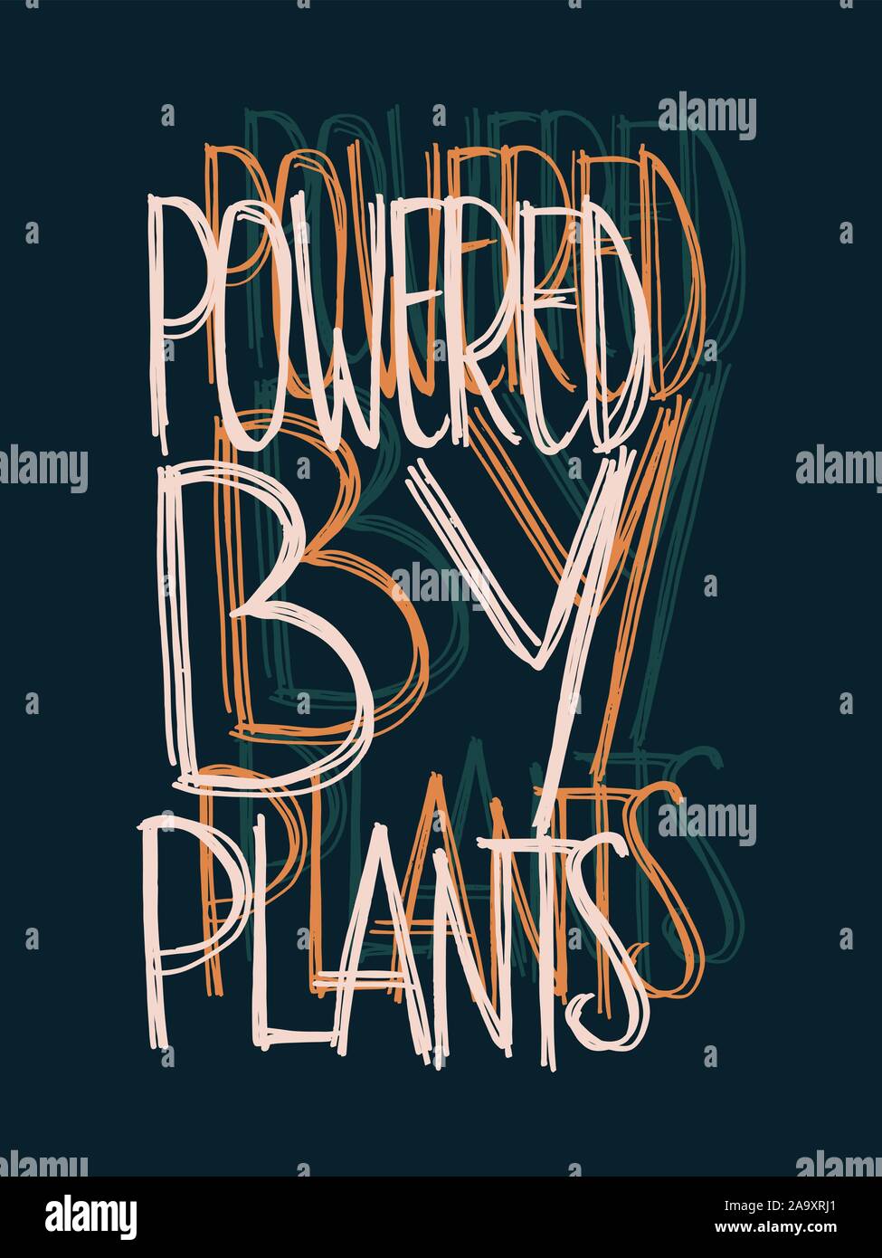 Powered par les plantes part vecteur Lettrage Design Vegan sur bleu foncé Illustration de Vecteur