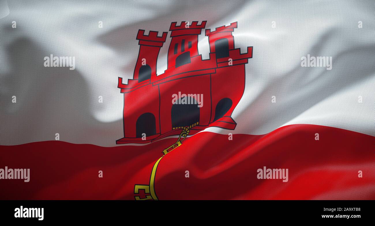 Drapeau officiel de Gibraltar, territoire britannique d'outre-mer. Banque D'Images