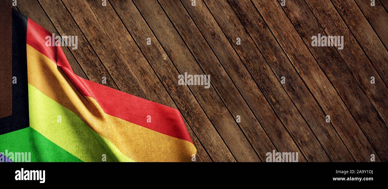 Nouveau LGBT, drapeau en tissu sur bois Banque D'Images