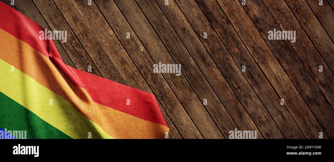 LGBT, drapeau en tissu sur bois Banque D'Images
