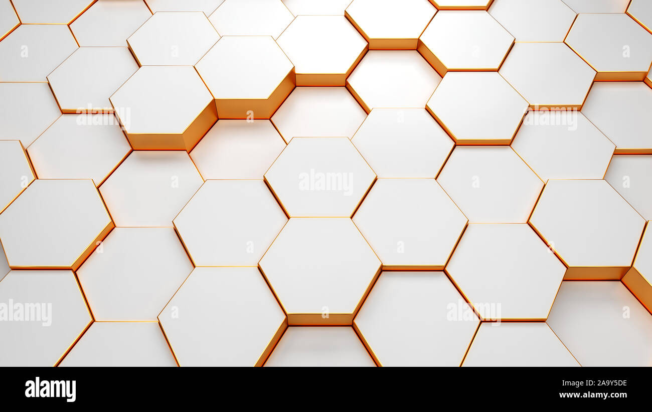 Fond texture pattern hexagonal moderne. Abeilles à différents niveaux. Le rendu 3d illustration. Bannière futuristes. Banque D'Images