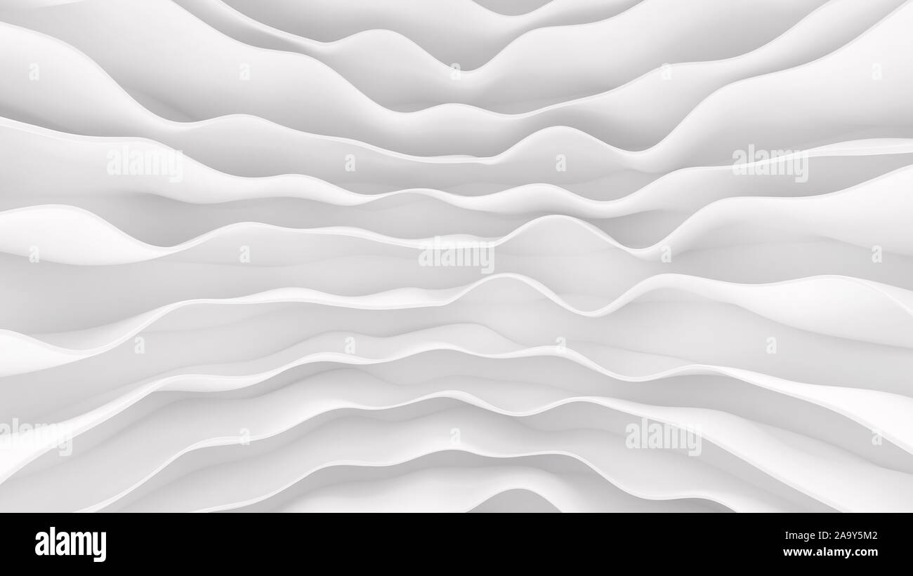 Motif de rayures blanches ondulées futuristic background. Illustration 3D render Banque D'Images