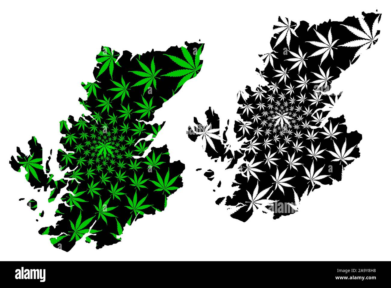 Highland (Royaume-Uni, l'administration locale en Ecosse) la carte est conçue de feuilles de cannabis vert et noir, les Highlands écossais, inner-Hebridean, conseil ar Illustration de Vecteur