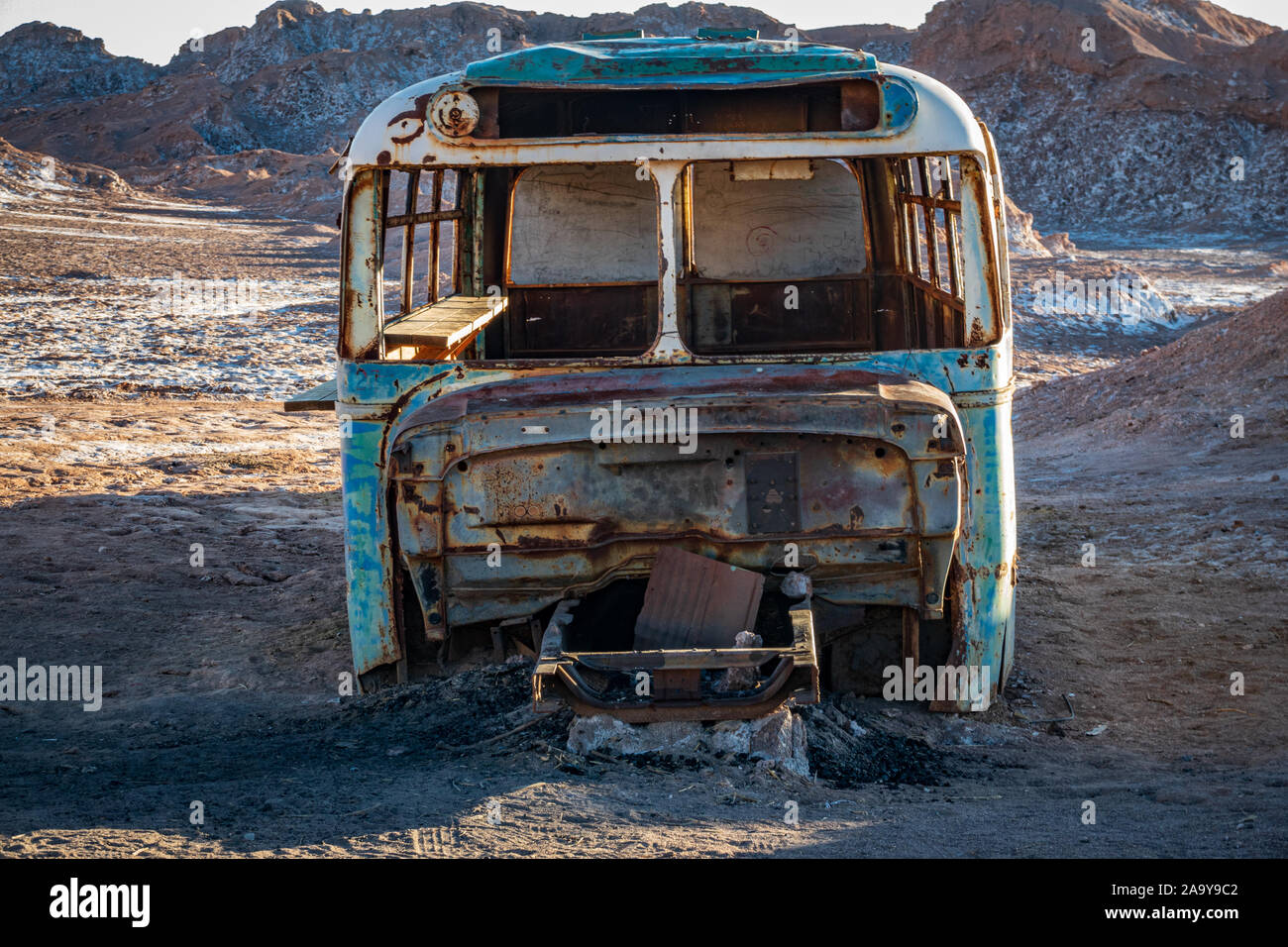 Dans le bus abandonnés désert d'Atacama, front view Banque D'Images