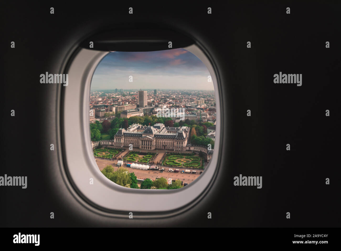 Bruxelles, Belgique vue de la fenêtre de l'avion. Banque D'Images