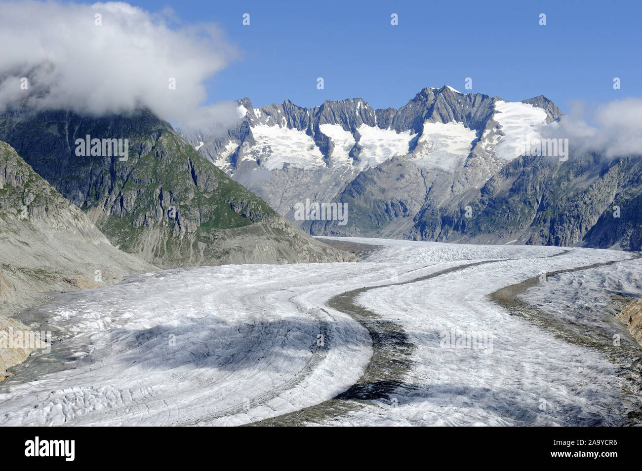 Grosser Aletschgletscher, Das Herz des Weltnaturerbes UNESCO Jungfrau-Aletsch-Bietschhorn, Valais, Wallis, Schweiz, Europa Banque D'Images