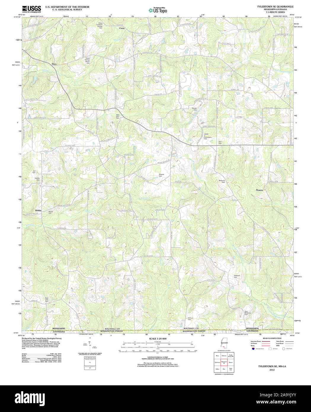 Carte de tylertown mississippi Banque de photographies et d’images à