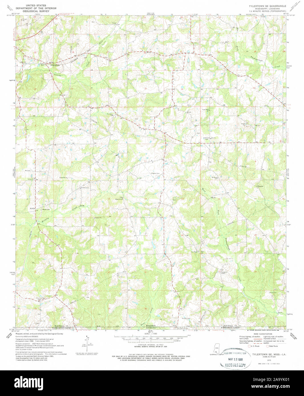 Carte TOPO USGS MS Mississippi Tylertown SE 3366111970 Restauration 24000 Banque D'Images