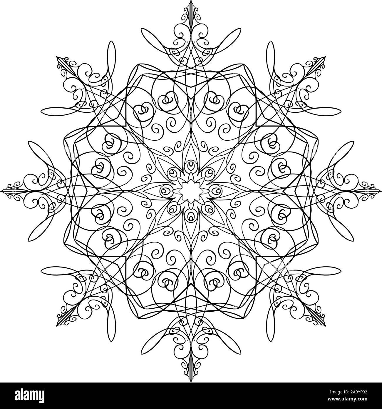 Vector dessin, plume et encre de flocon de neige forme ronde, ornamental design graphique au style de mandala. Illustration de Vecteur
