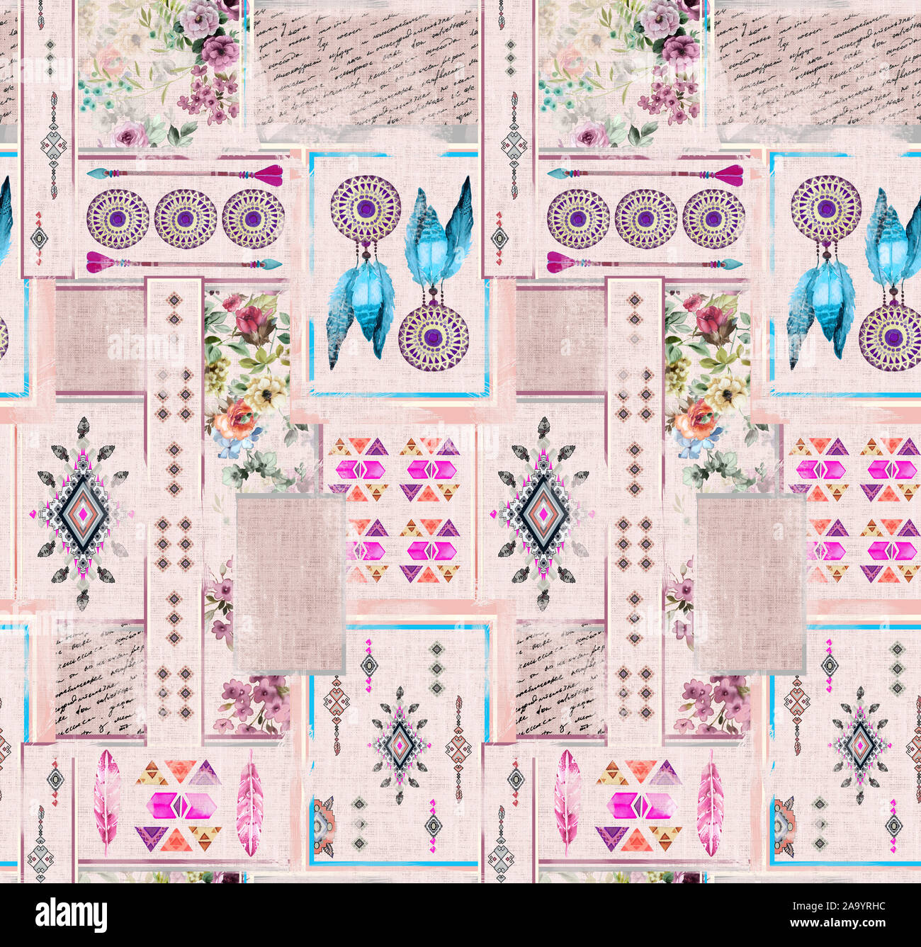 Motif de fond transparent. Motif patchwork avec des fleurs. Style ethnique indienne. Banque D'Images