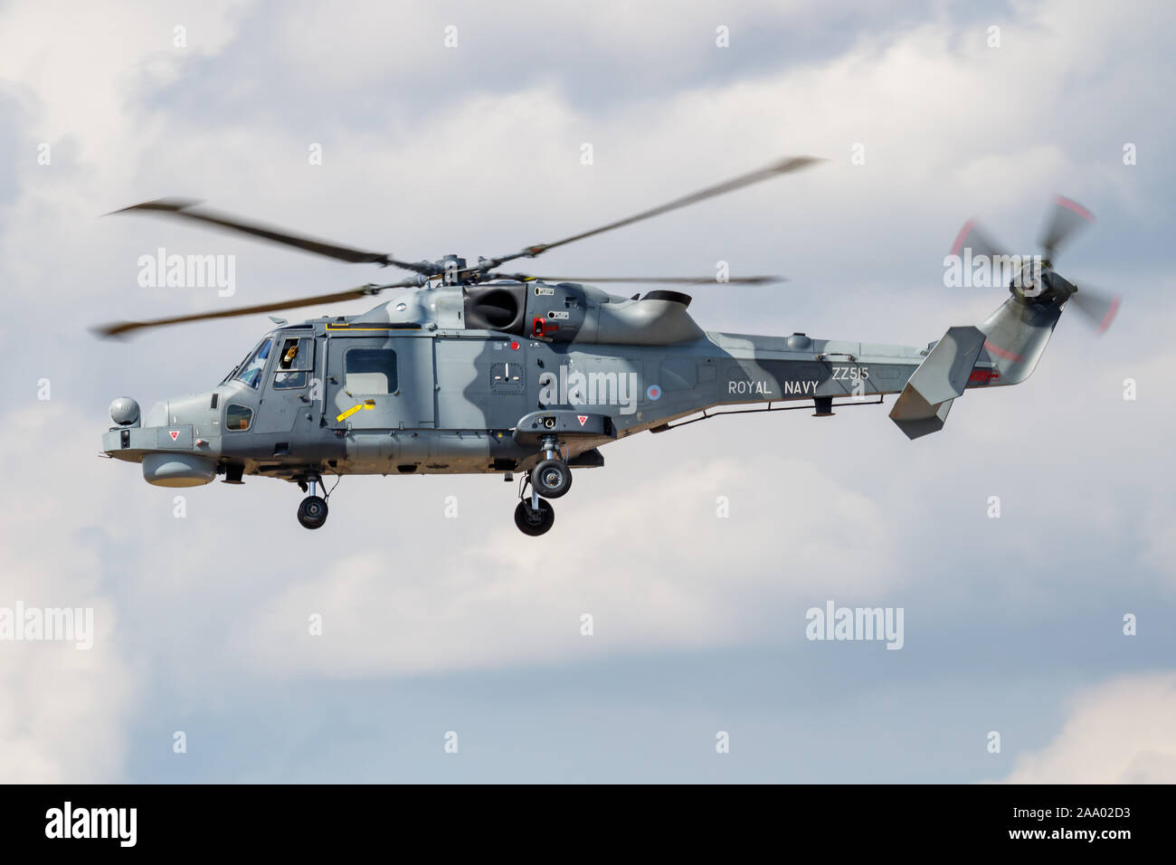 FAIRFORD / Royaume-uni - Juillet 12, 2018 : Royal Navy AgustaWestland AW-159 Wildcat HMA2 ZZ515 l'arrivée d'hélicoptères pour RIAT Royal International Banque D'Images