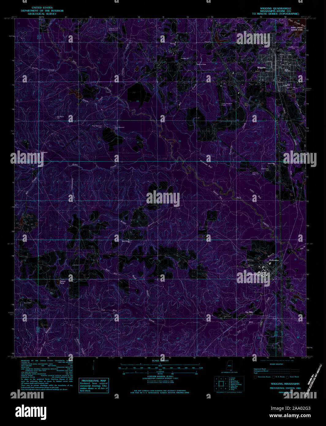 Carte TOPO USGS MS Mississippi Wiggins 3367231983 24000 Restauration inversé Banque D'Images