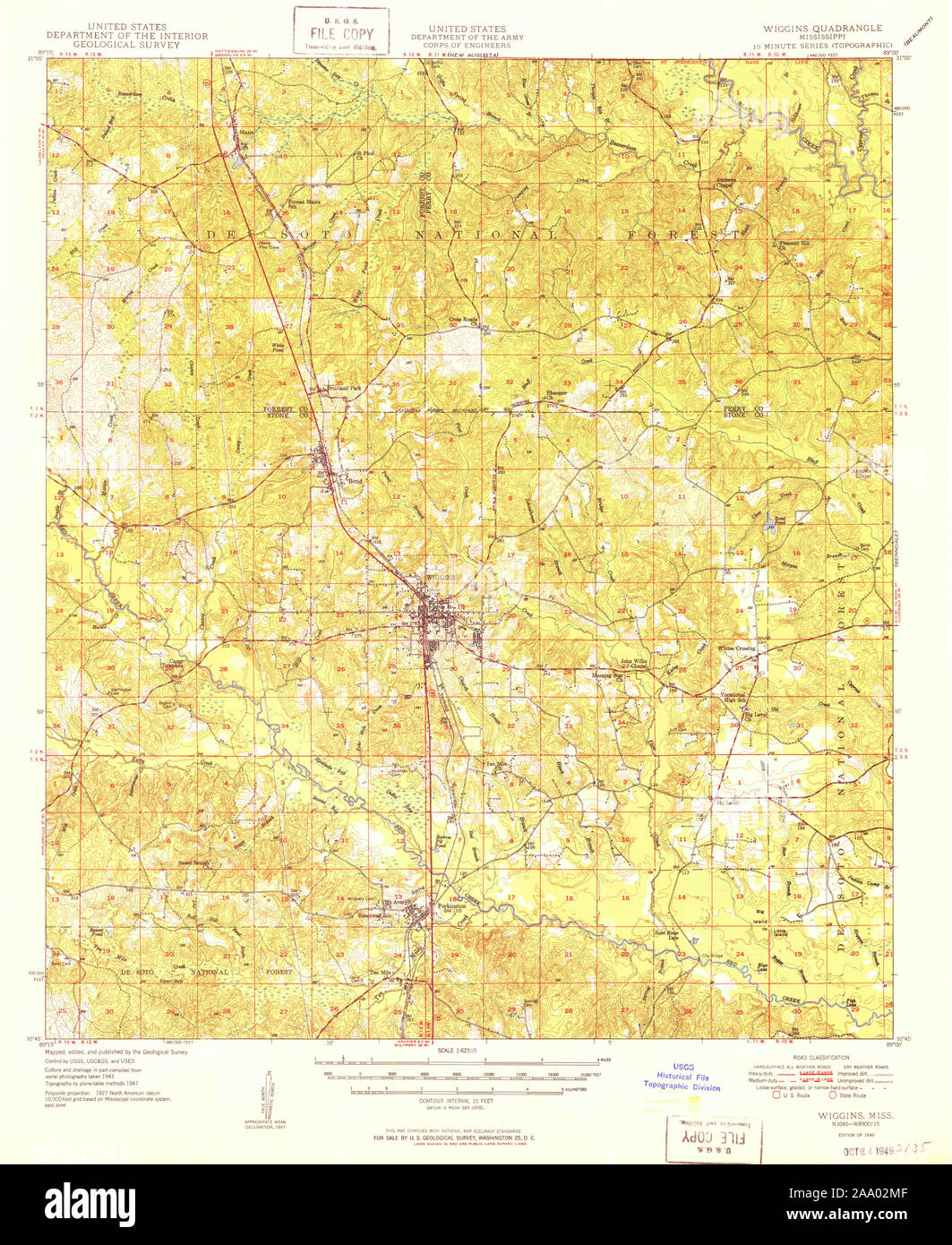 Carte TOPO USGS MS Mississippi Wiggins 3371831949 Restauration 62500 Banque D'Images