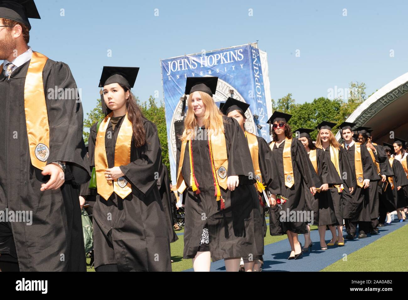 Les étudiants et les professeurs participent à un début ou des diplômes à l'Université Johns Hopkins de Baltimore, Maryland, le 21 mai 2009. À partir de la collection photographique de Homewood. () Banque D'Images