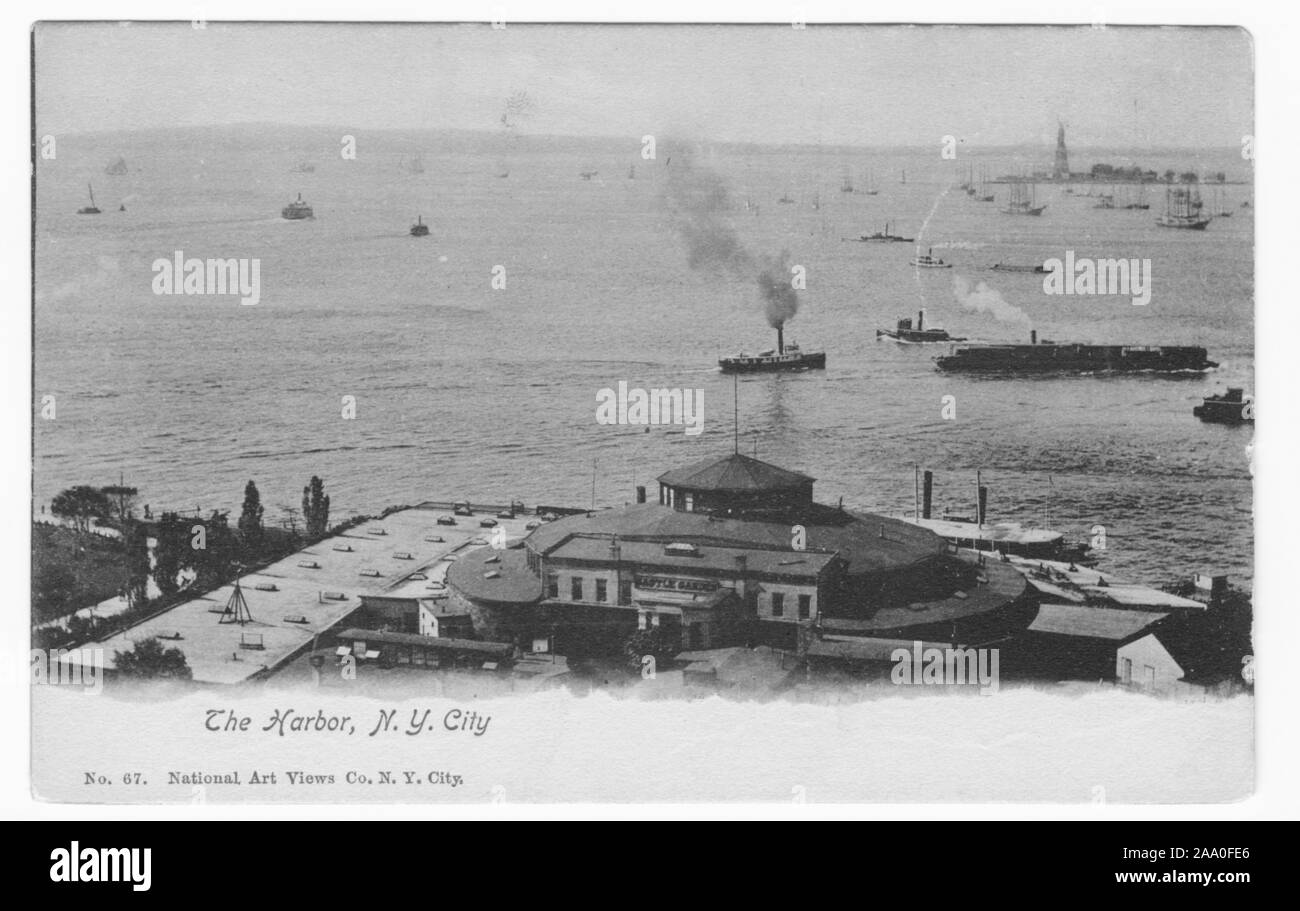 Carte postale gravé du port de New York à l'embouchure de la rivière Hudson, New York, publié par la National Art Views Co, 1905. À partir de la Bibliothèque publique de New York. () Banque D'Images
