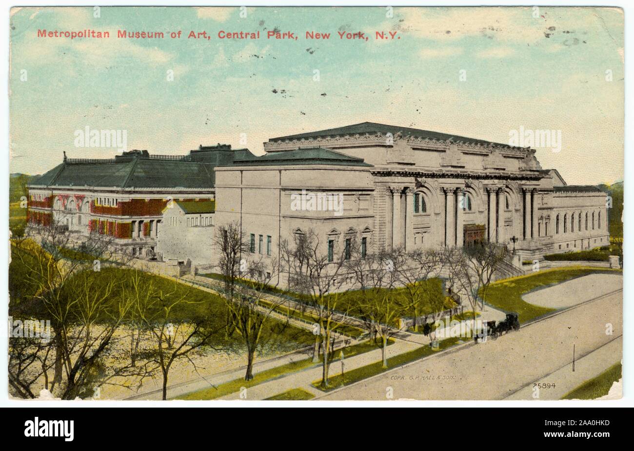 Carte postale illustrée du Metropolitan Museum of Art, Central Park, New York City, droits d'auteur par Geo, 1910. P. Hall et son fils. À partir de la Bibliothèque publique de New York. () Banque D'Images