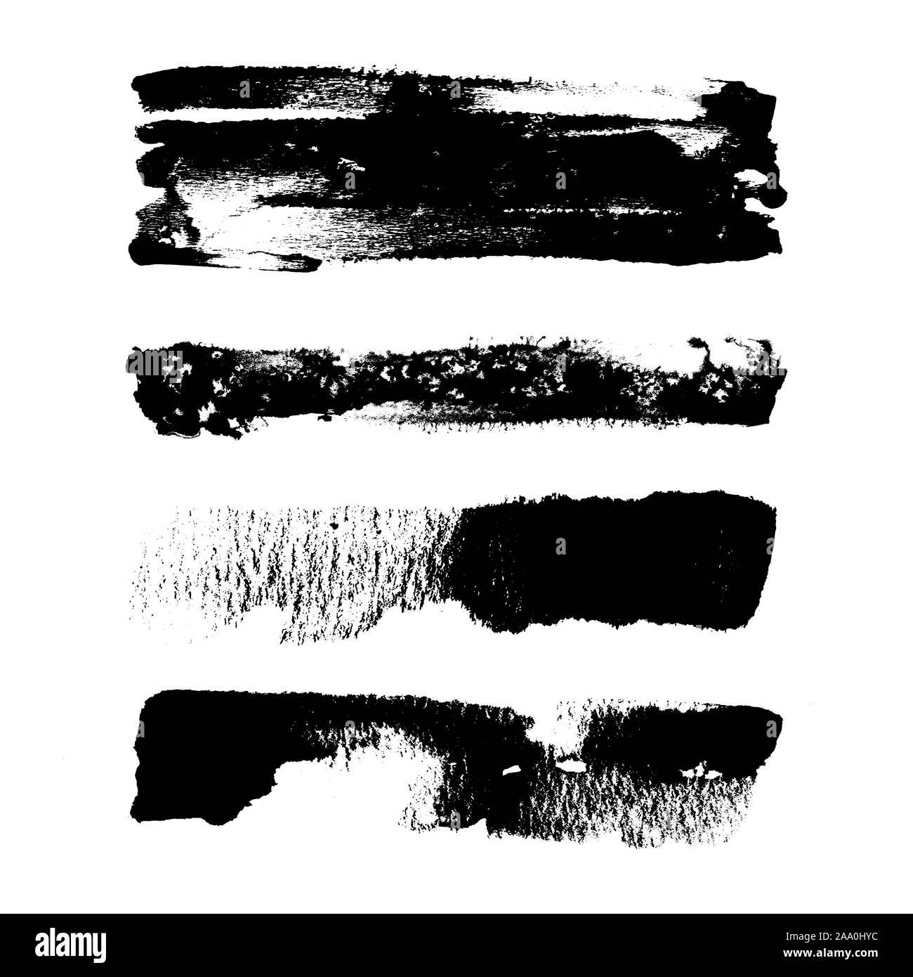Coups de pinceau grunge noir sur blanc fond isolé Banque D'Images