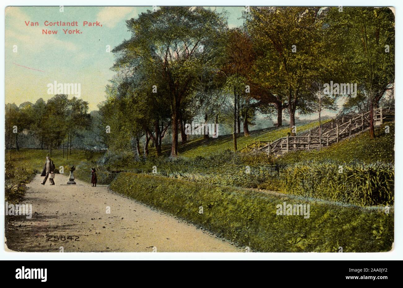 Carte postale illustrée d'un sentier en Van Cortlandt Park, New York, 1909. À partir de la Bibliothèque publique de New York. () Banque D'Images