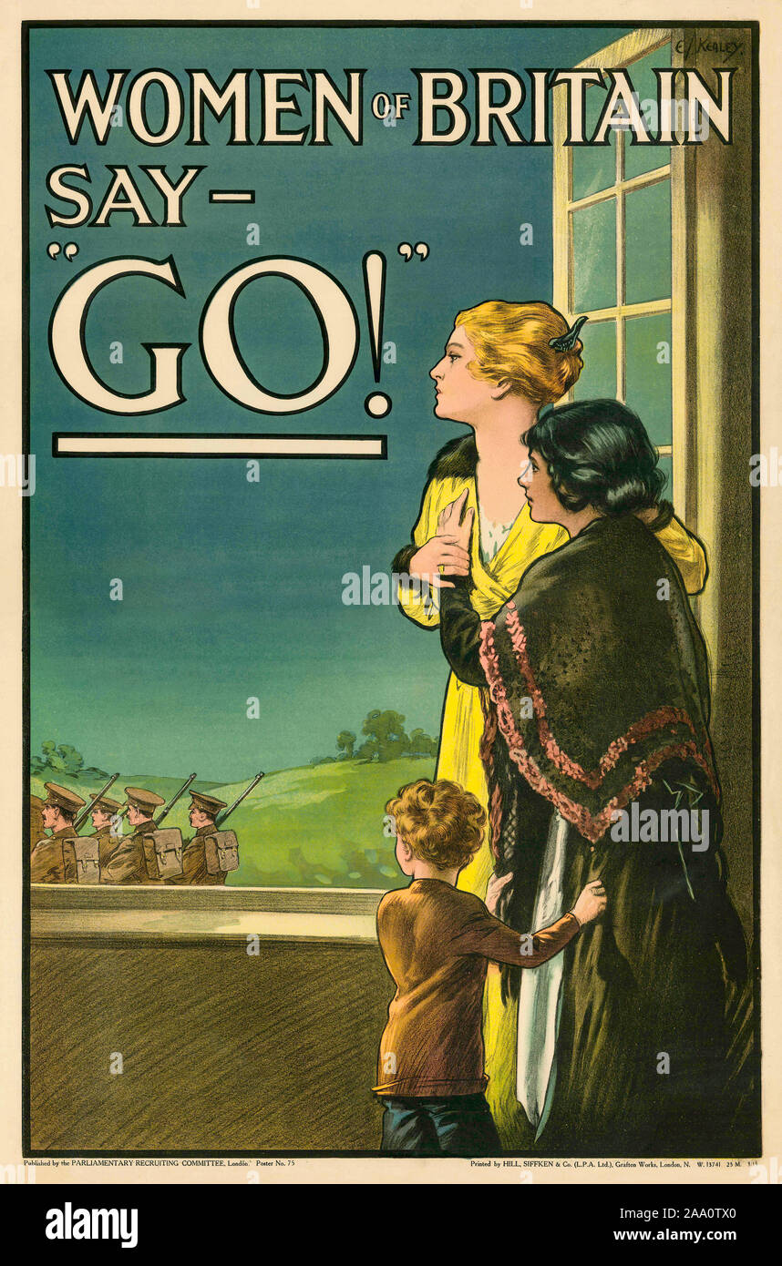 Affiche de recrutement de la Première Guerre mondiale dans laquelle les femmes d'Angleterre aurait encouragé les hommes à s'enrôler dans les forces. Banque D'Images