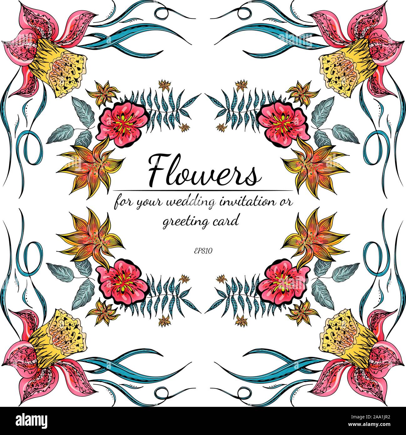 Ensemble de Tropical orchid dessinés à la main, images floral. Illustration du feuillage de la jungle. Jeu Floral. Dessin à la main. Vector collection, isolé. Nous printemps naturel Illustration de Vecteur