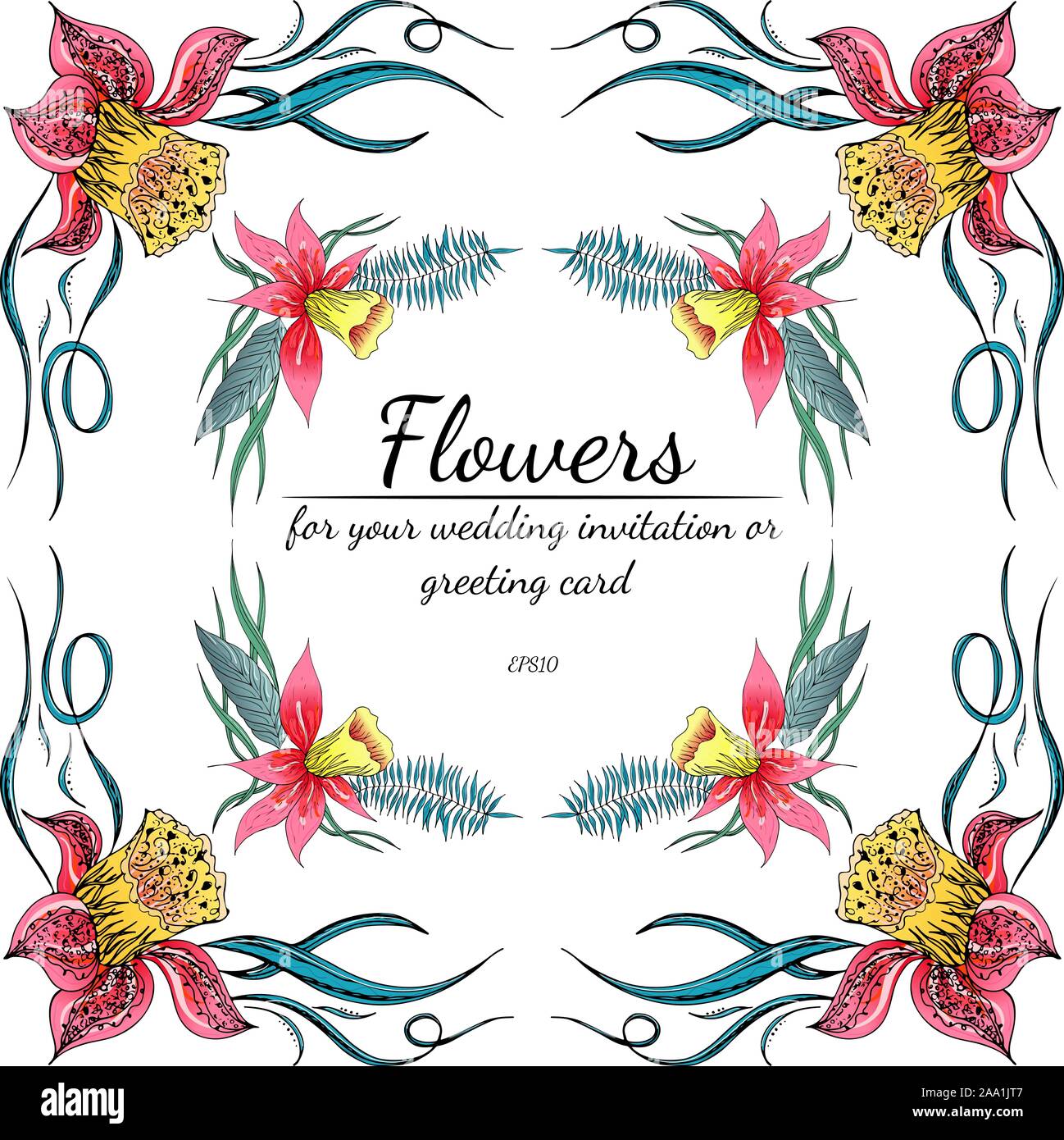 Ensemble de Tropical orchid dessinés à la main, images floral. Illustration du feuillage de la jungle. Jeu Floral. Dessin à la main. Vector collection, isolé. Nous printemps naturel Illustration de Vecteur