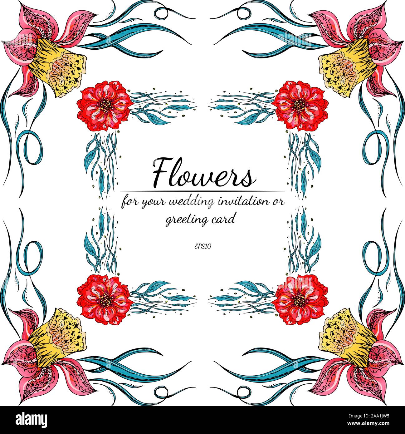 Ensemble de Tropical orchid dessinés à la main, images floral. Illustration du feuillage de la jungle. Jeu Floral. Dessin à la main. Vector collection, isolé. Nous printemps naturel Illustration de Vecteur