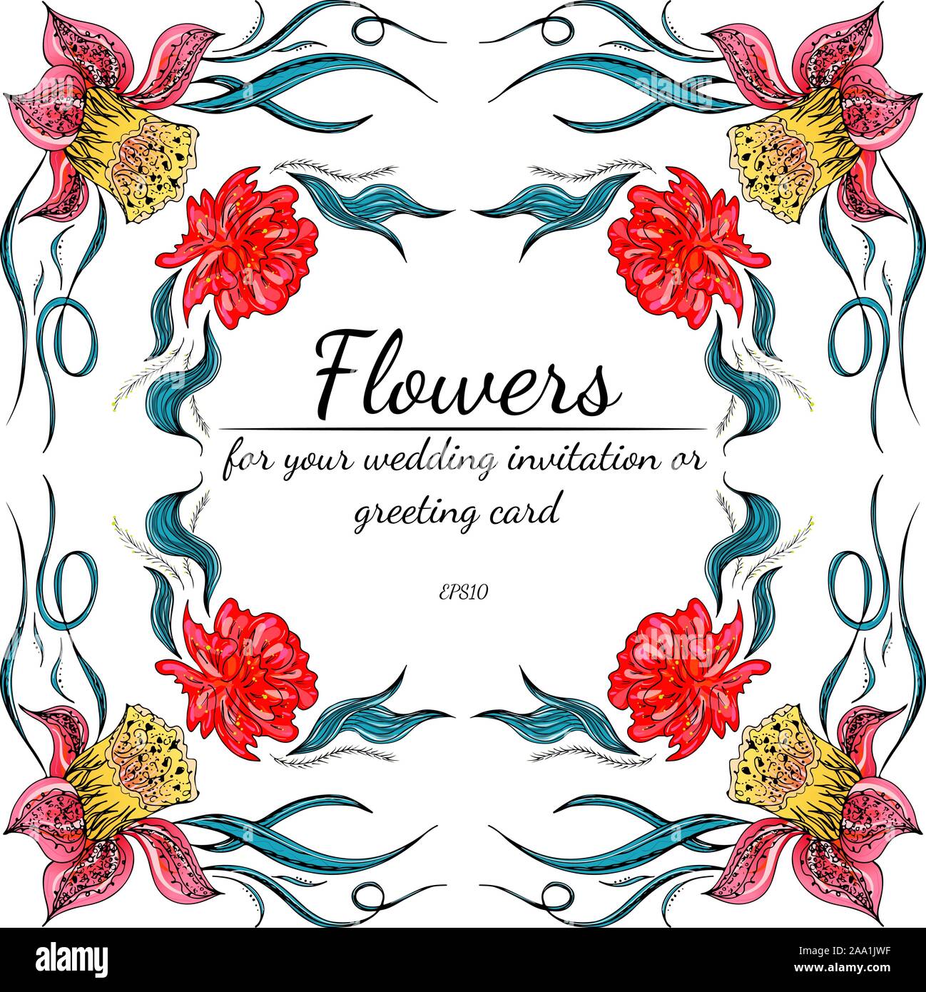 Ensemble de Tropical orchid dessinés à la main, images floral. Illustration du feuillage de la jungle. Jeu Floral. Dessin à la main. Vector collection, isolé. Nous printemps naturel Illustration de Vecteur