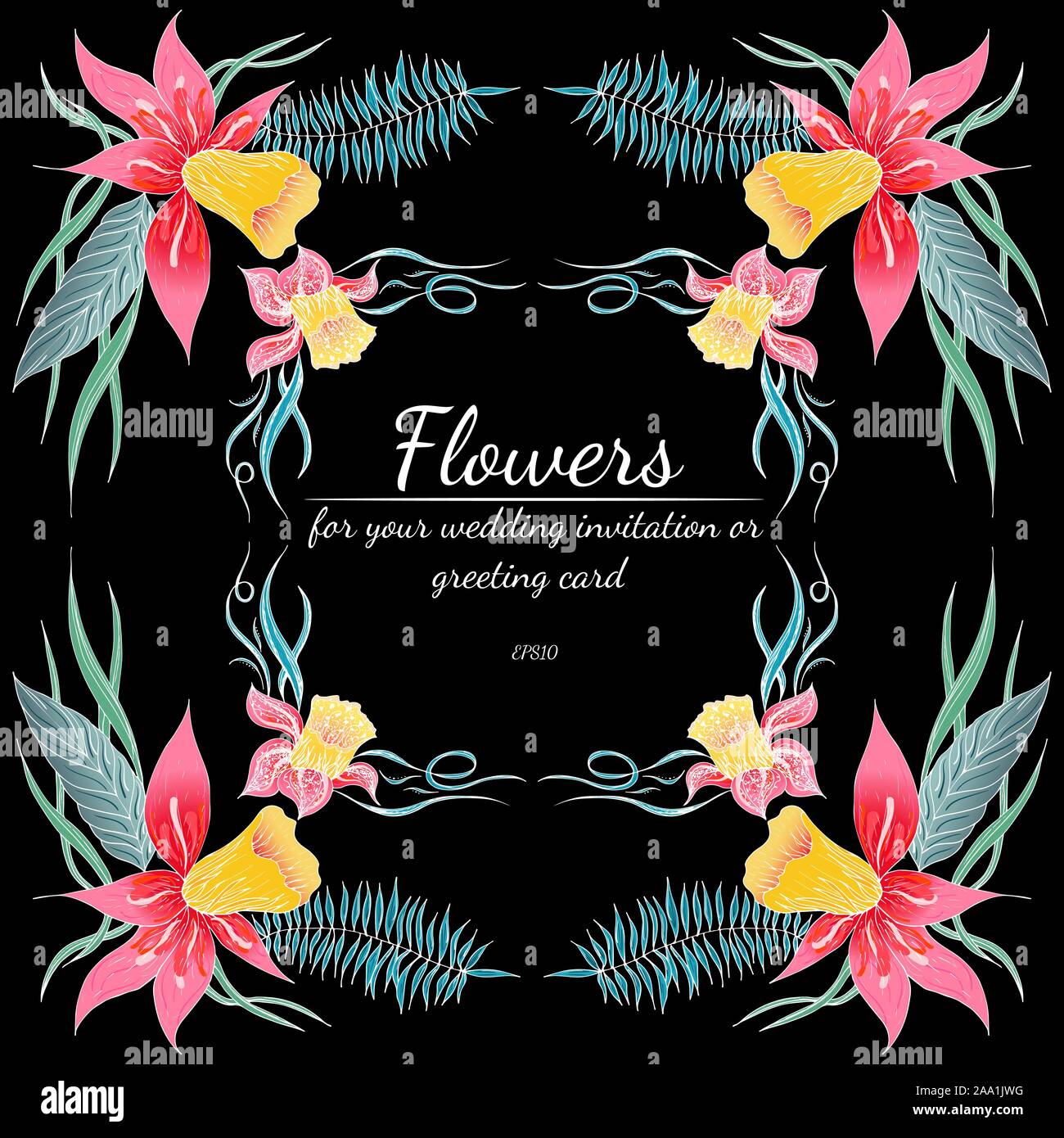 Ensemble de Tropical orchid dessinés à la main, images floral. Illustration du feuillage de la jungle. Jeu Floral. Dessin à la main. Vector collection, isolé. Nous printemps naturel Illustration de Vecteur