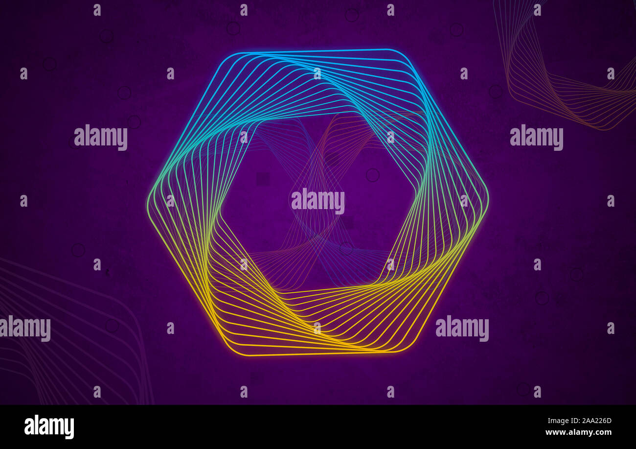 Blue & Yellow lignes géométriques forme sur fond violet foncé. Banque D'Images