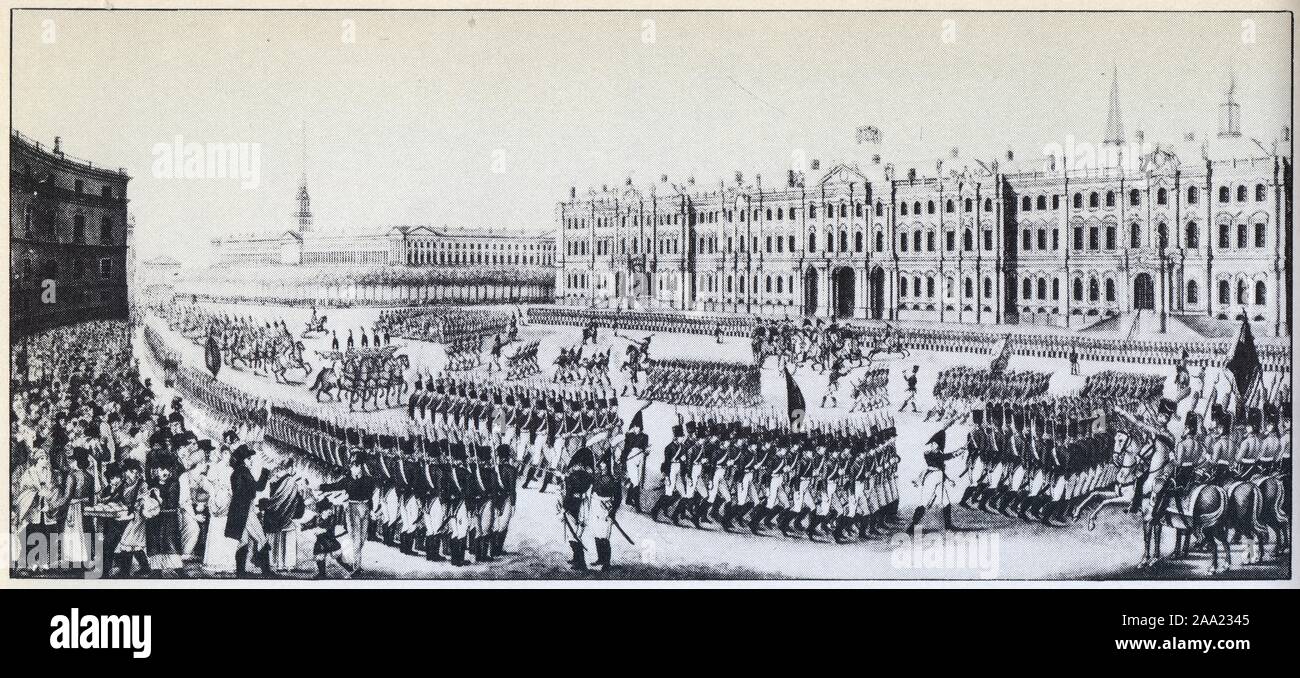 Vue de la parade et du palais impérial à Saint-Pétersbourg en 1812. Héliogravure anonyme Banque D'Images