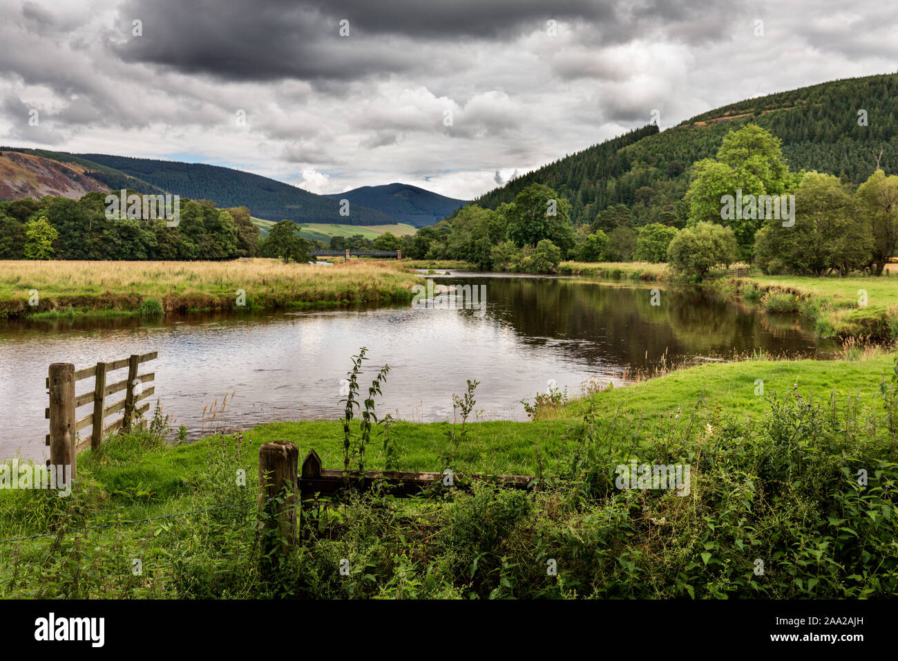 Rivière Tweed, près de Traquair House, Innerleithen, Peebles, Scottish Borders, au Royaume-Uni. Banque D'Images